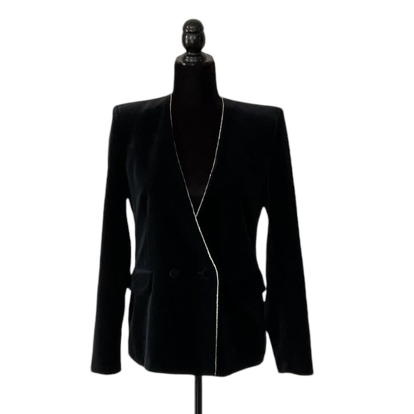 ZARA BLACK VELVET RINESTONE DOUBLE-BREASTED BLAZER SIZE S - Picture 1 of 15